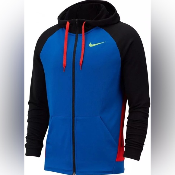 Nike Men's Dri-FIT Colorblock Full-Zip Hoodie XL-Tall Black, Red & Blue - Picture 2 of 15